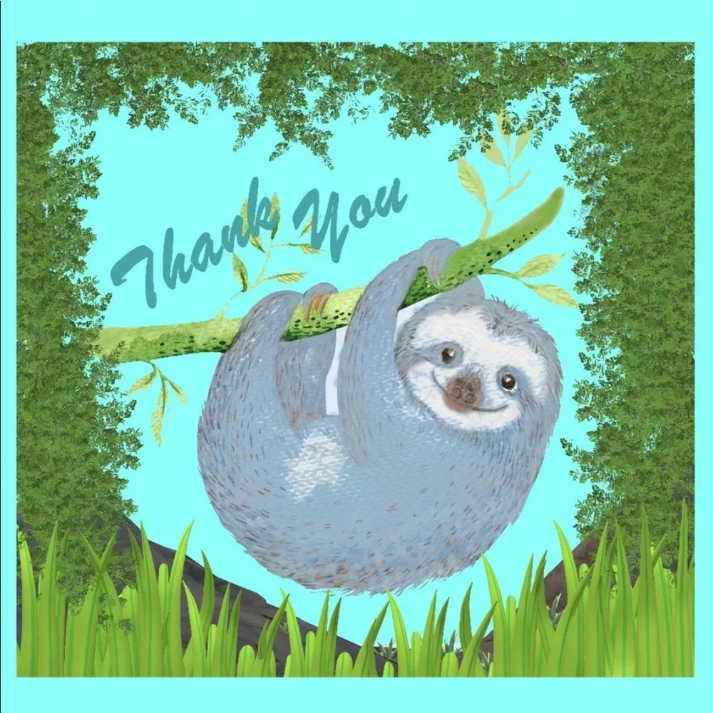 100 (2x2 Inch) Square Stickers, Sloth High Gloss, Thank You